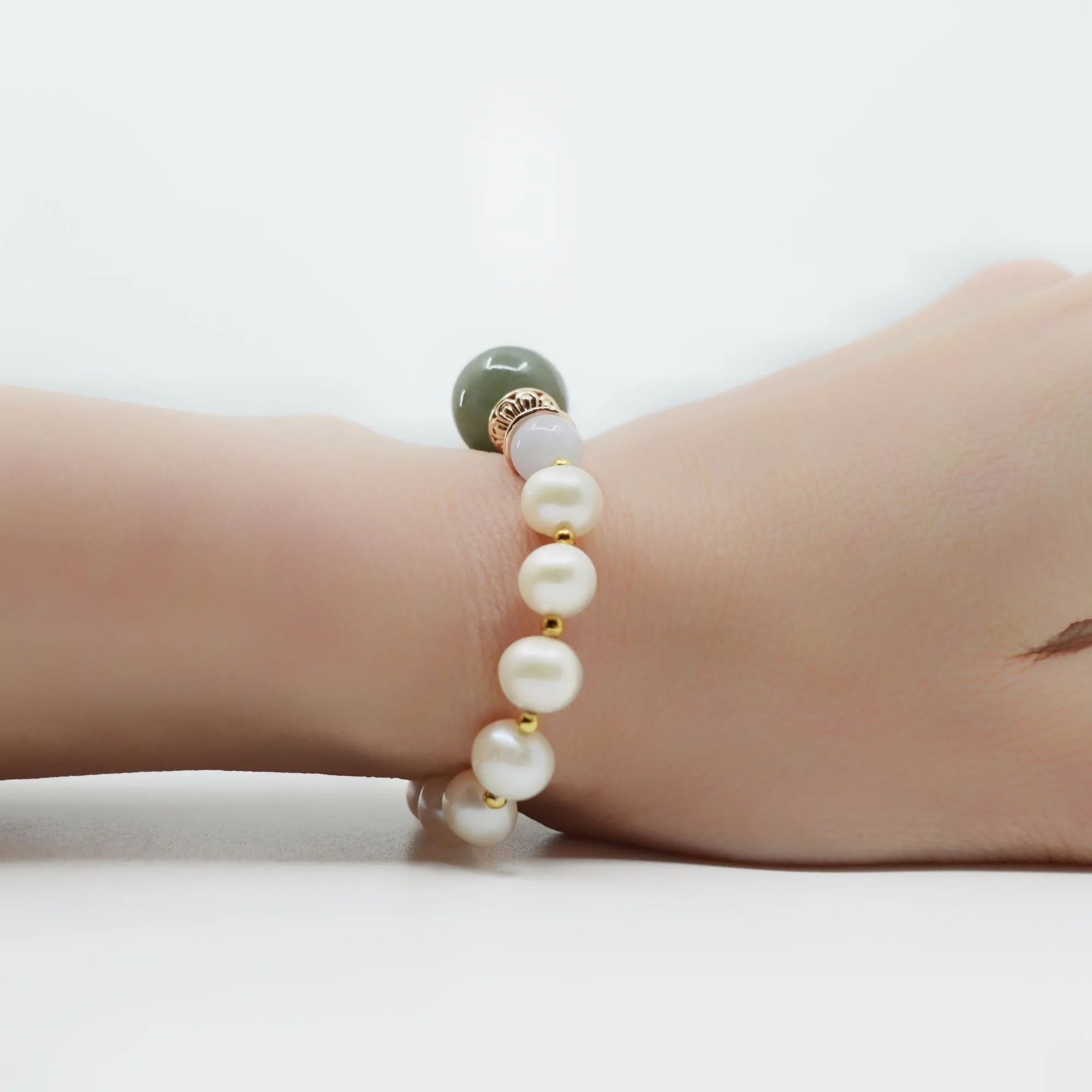 Beaded Jadeite and Pearl Bracelet 16cm