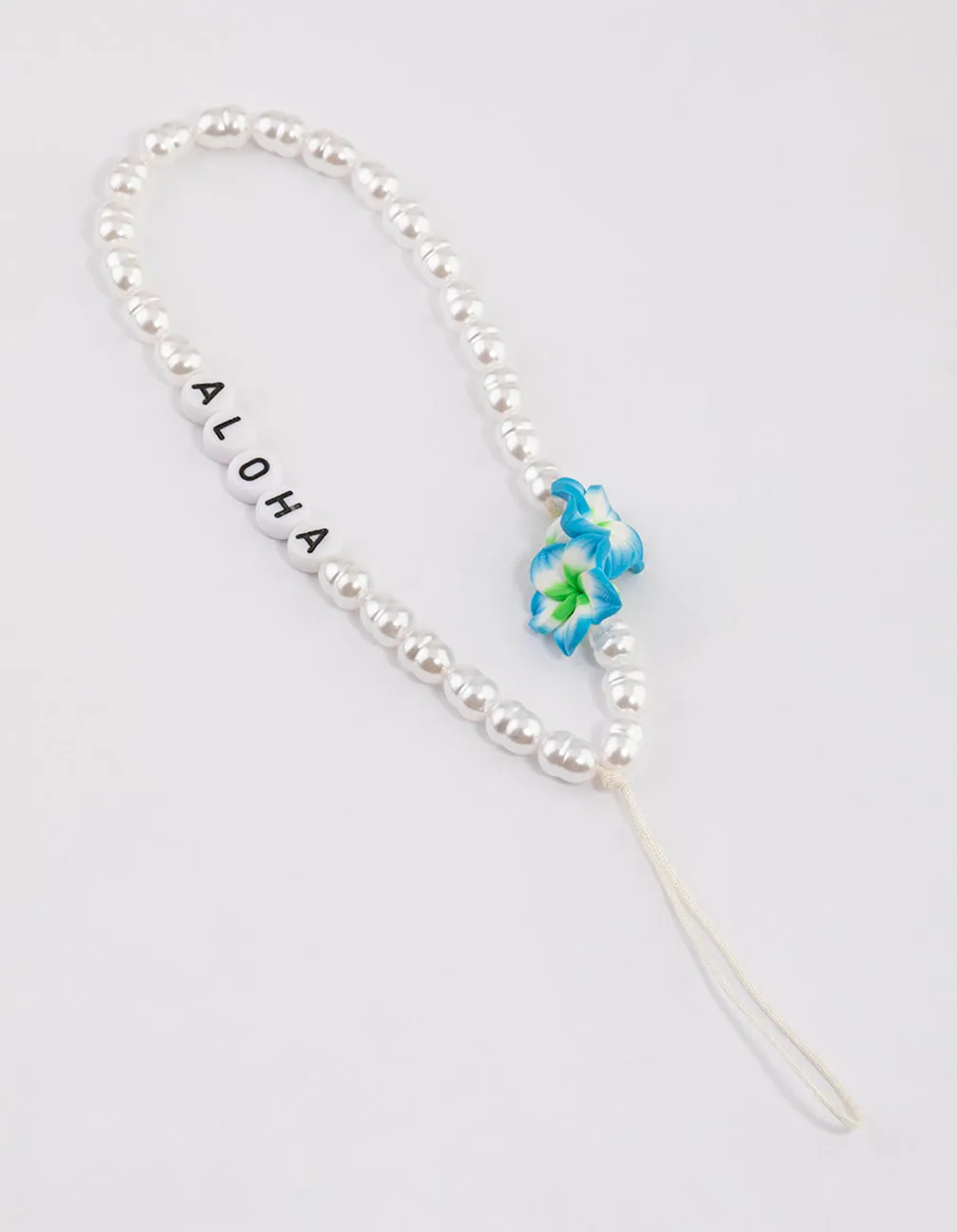 Beaded Pearl Hibiscus Phone Strap