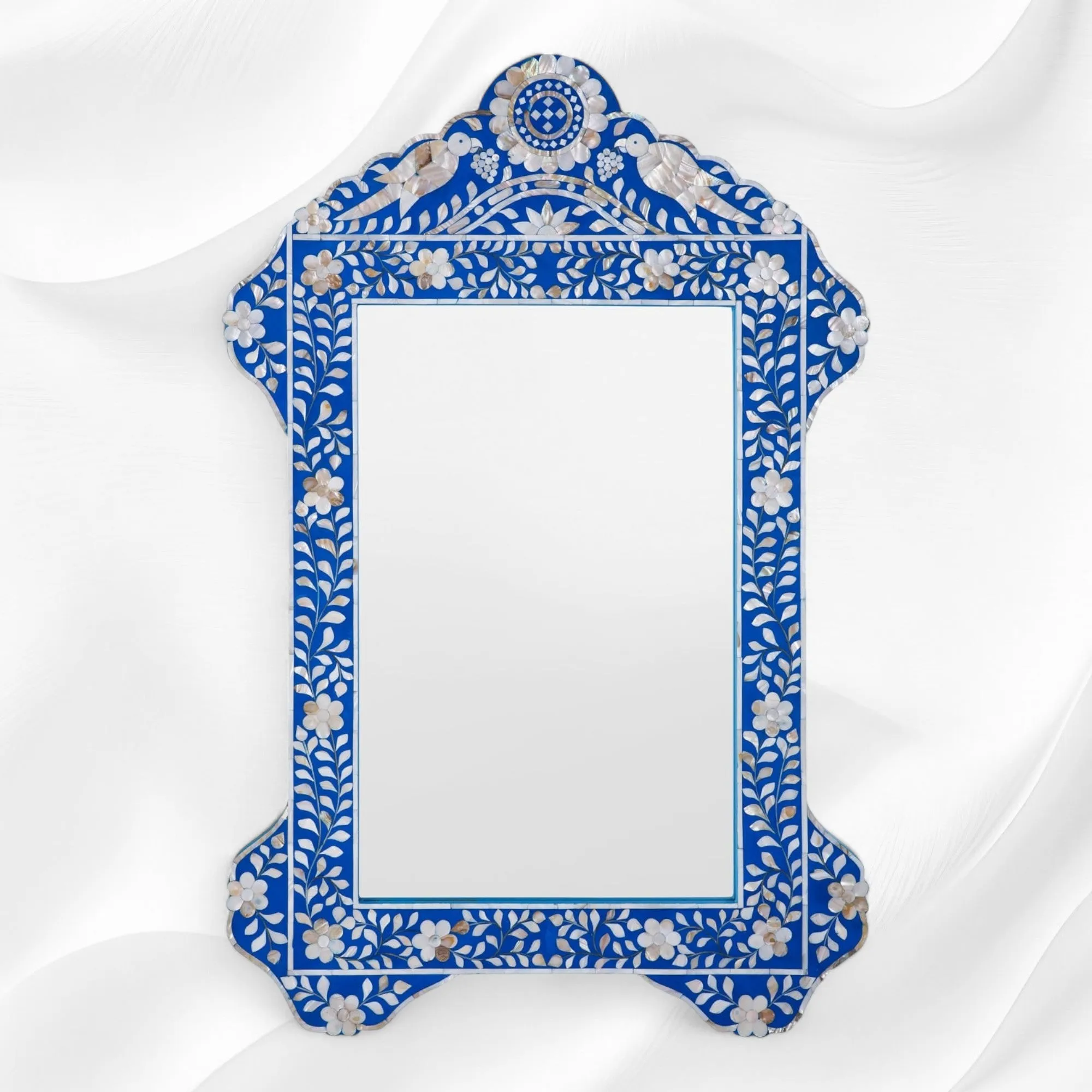 Blue Mother Of Pearl Inlaid Parrot Mirror