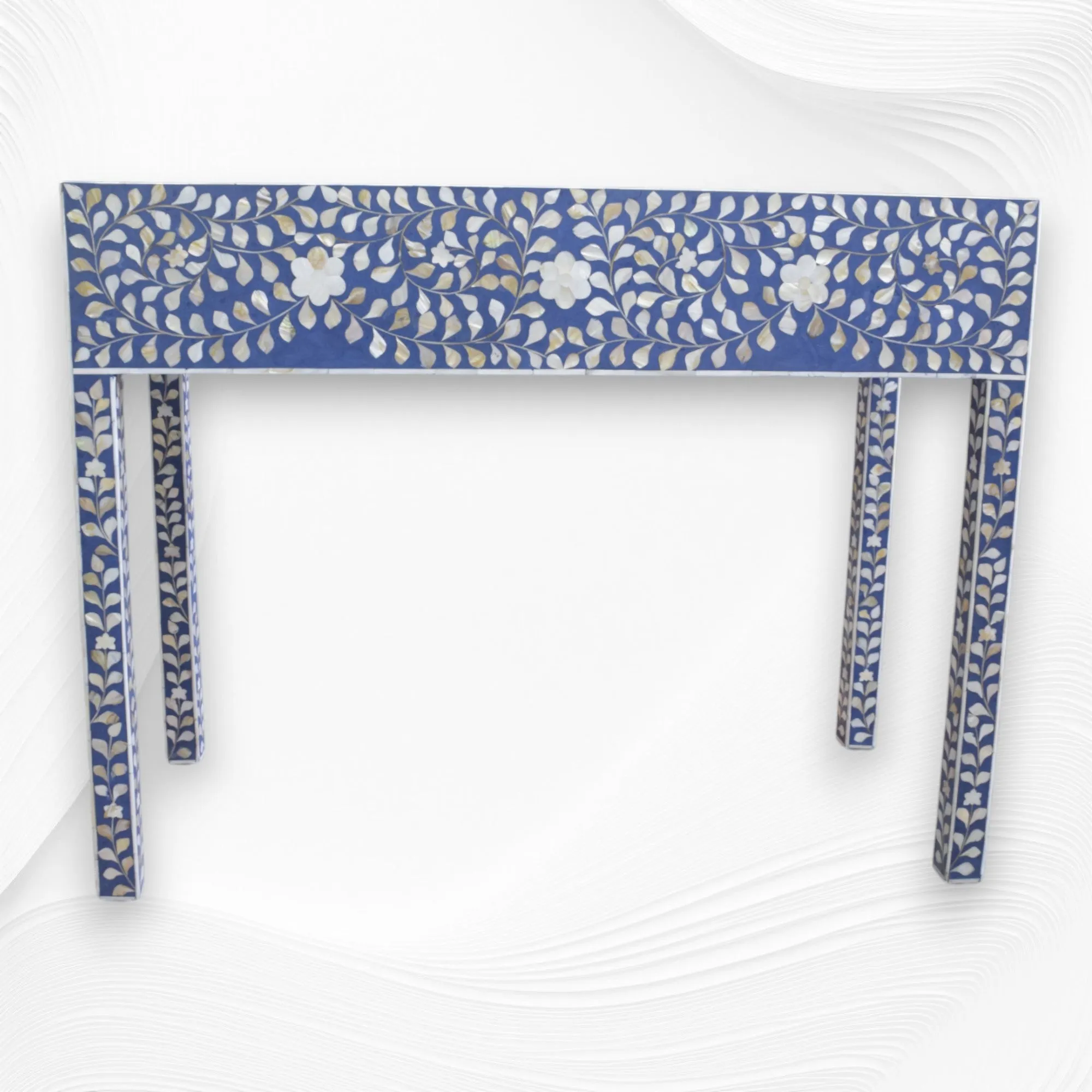 Blue Mother Of Pearl Inlay Floral 3 Drawer Console Table