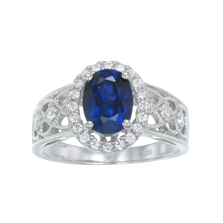 Blue Sapphire Ring with Sparkling Filigree Band