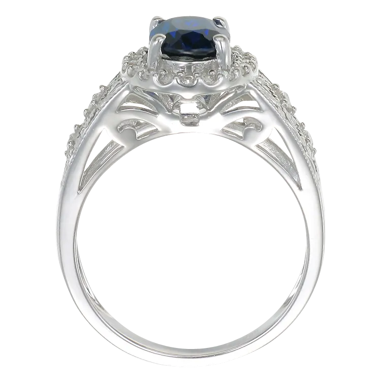 Blue Sapphire Ring with Sparkling Filigree Band