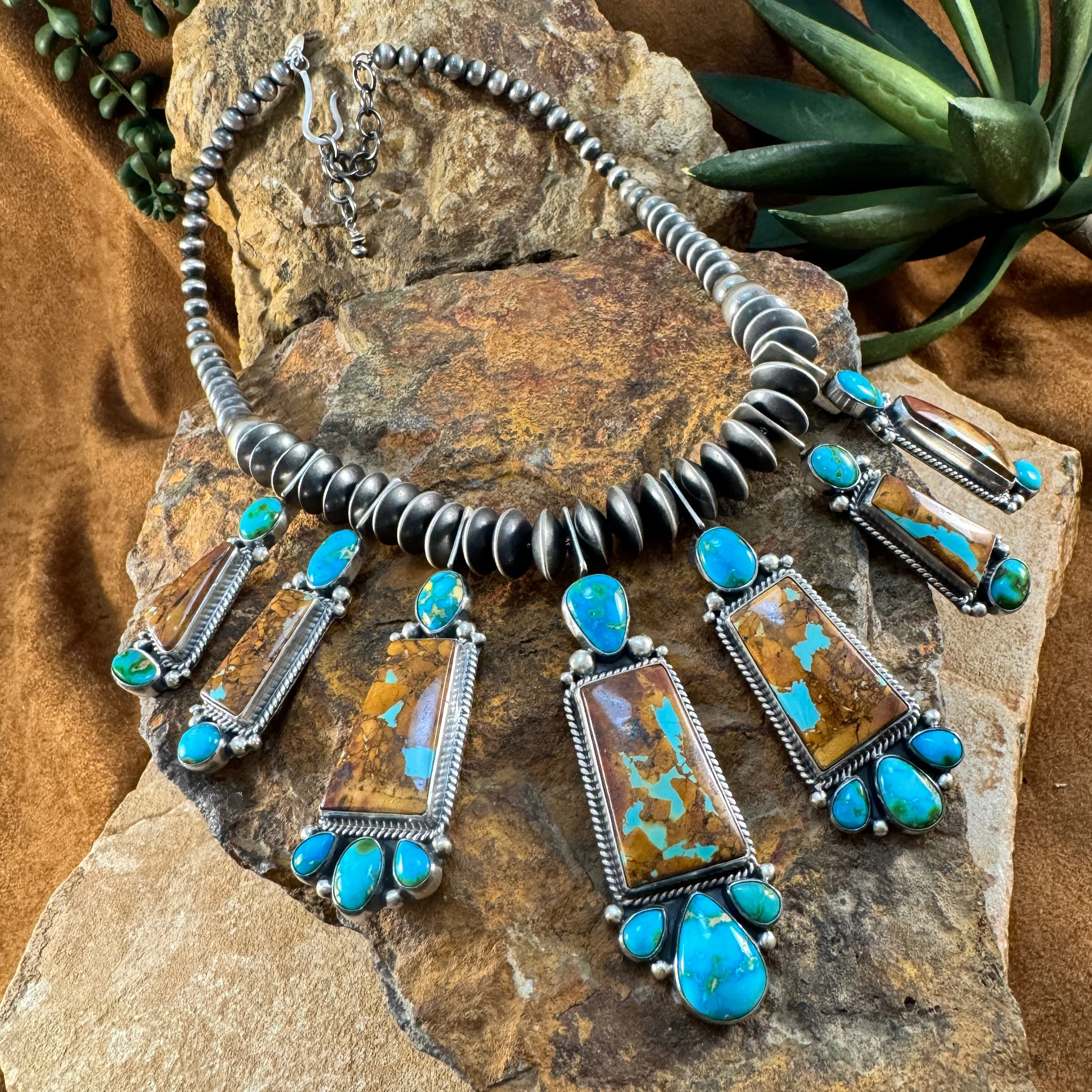 Boulder and Sonoran Turquoise Necklace and Earring Set by Diane Wylie