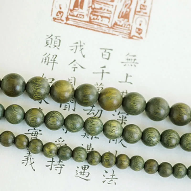 Buddha Stones 108 Mala Beads Green Sandalwood Boxwood Lotus Positive Bracelet