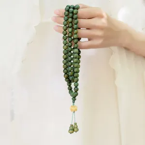 Buddha Stones 108 Mala Beads Green Sandalwood Boxwood Lotus Positive Bracelet