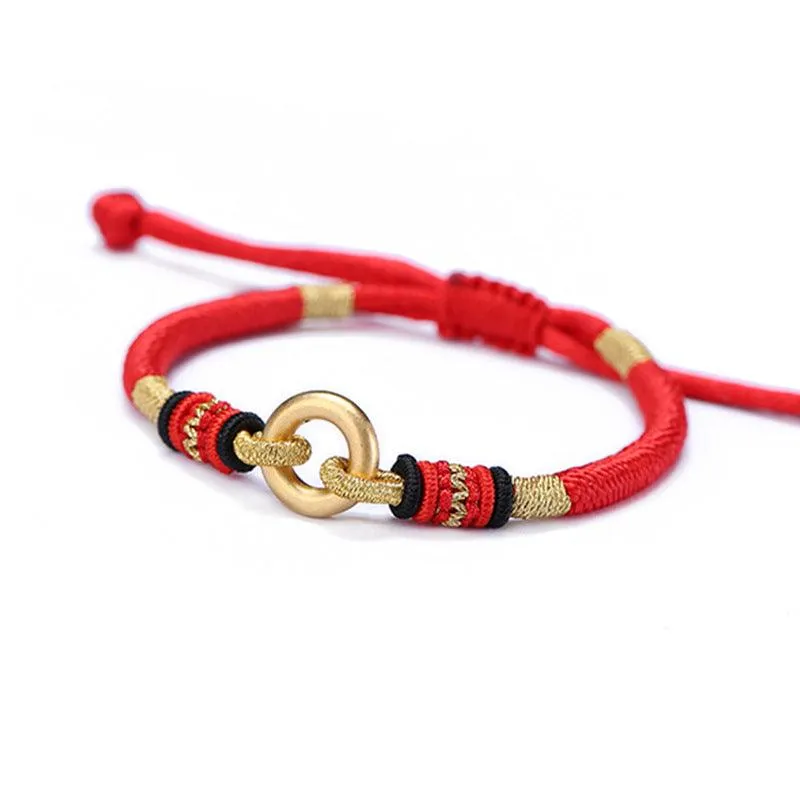 Buddhisttemple Sterling Silver & Red String Bracelet - Guardian Knot of Luck & Love