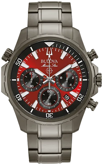 Bulova Marine Star Red Dial Chronograph Men Watch 98B350