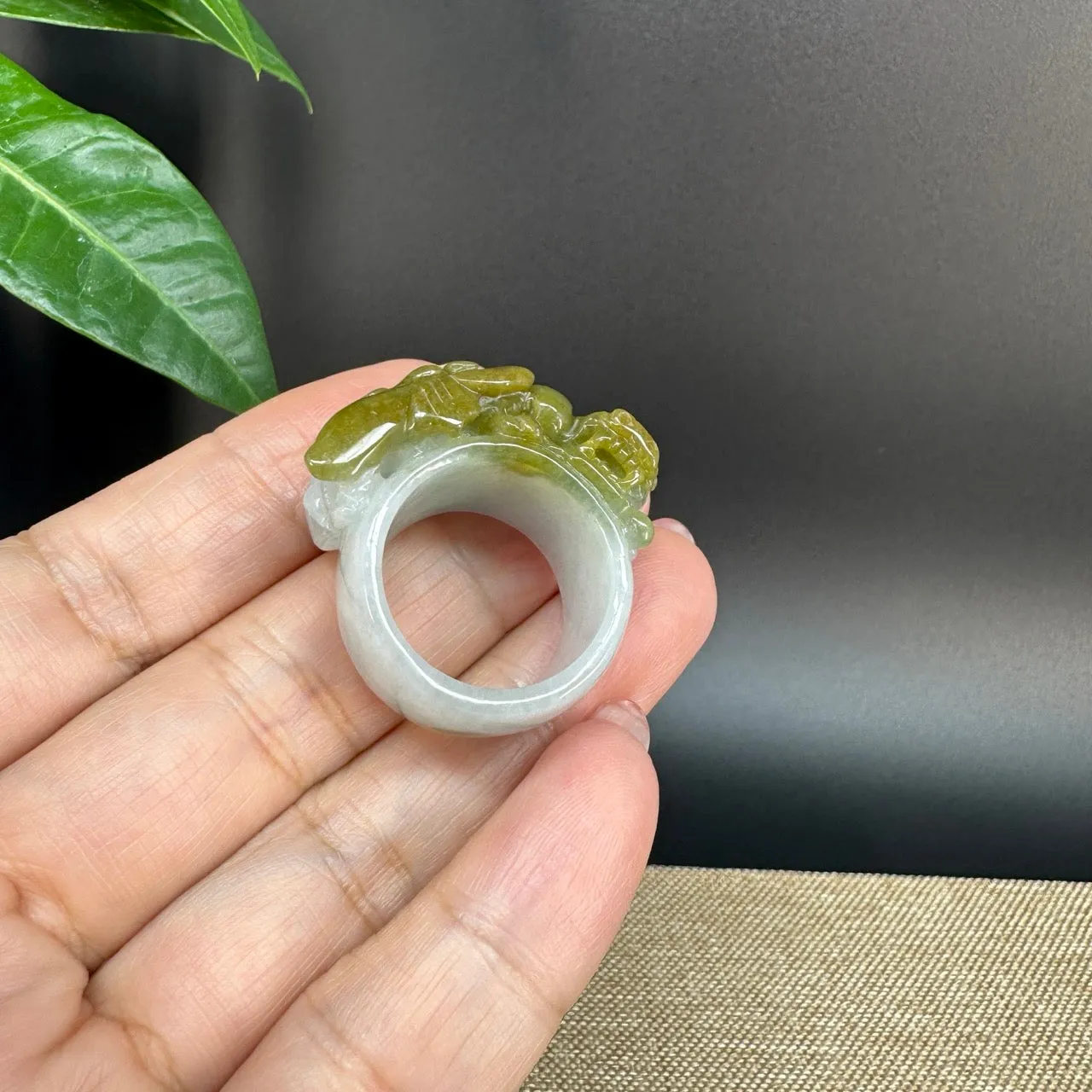 Burmese Yellow Jadeite Jade Men's Band Ring