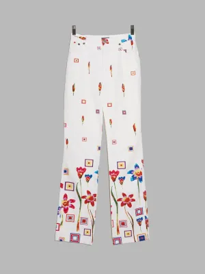 Byblos Blu 1990s white denim jeans with red floral and geometric print