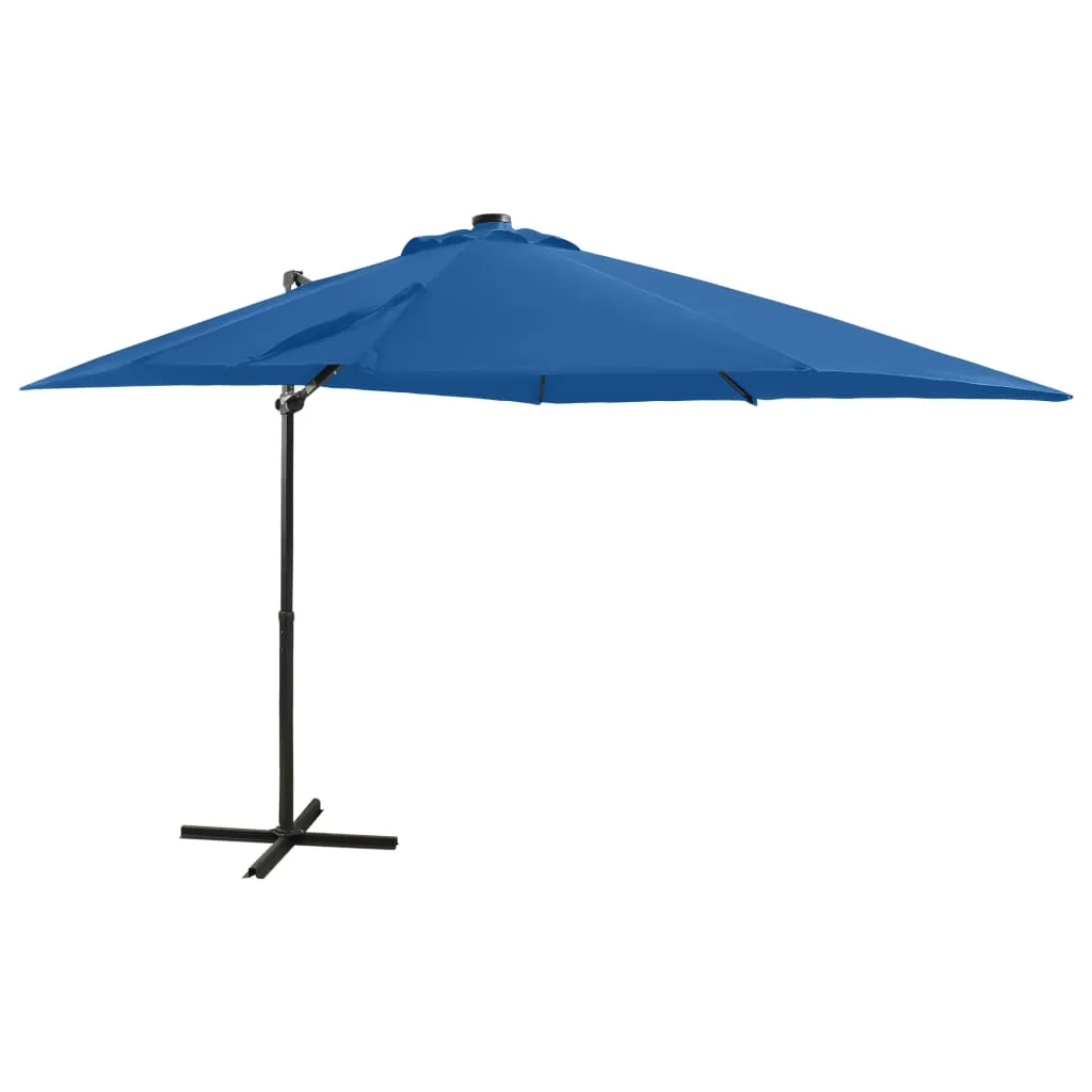 Cantilever Umbrella with Pole and LED Lights Azure Blue 250 cm