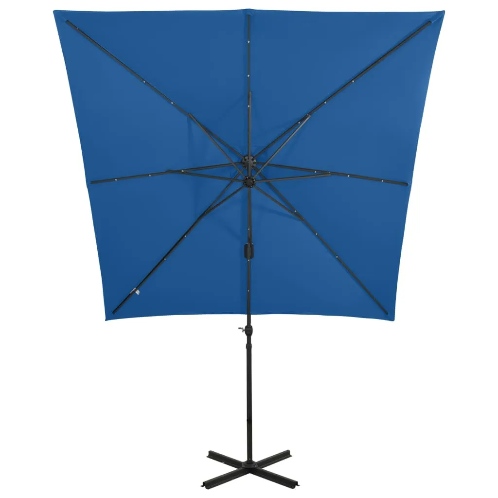 Cantilever Umbrella with Pole and LED Lights Azure Blue 250 cm