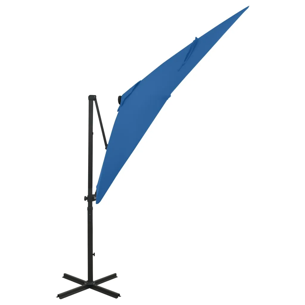 Cantilever Umbrella with Pole and LED Lights Azure Blue 250 cm