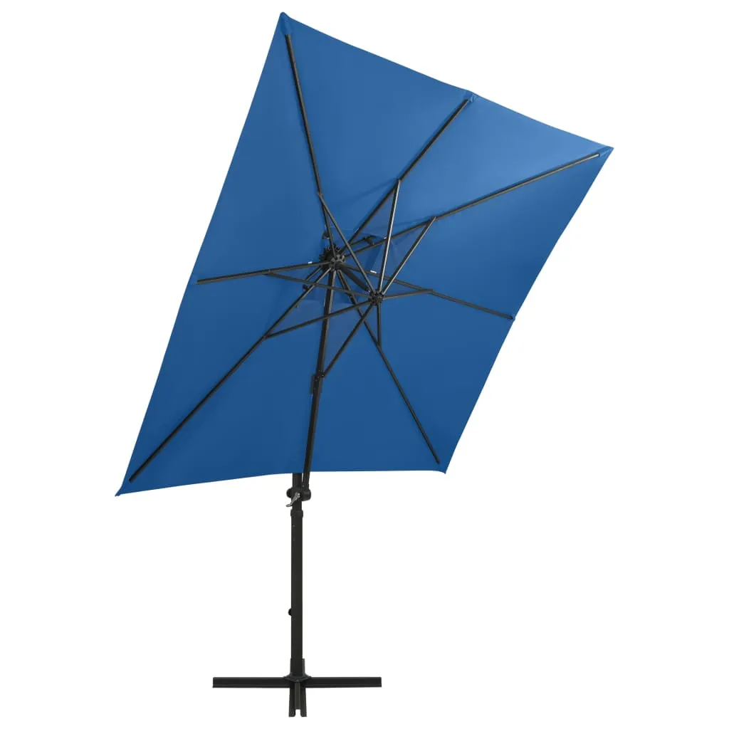 Cantilever Umbrella with Pole and LED Lights Azure Blue 250 cm