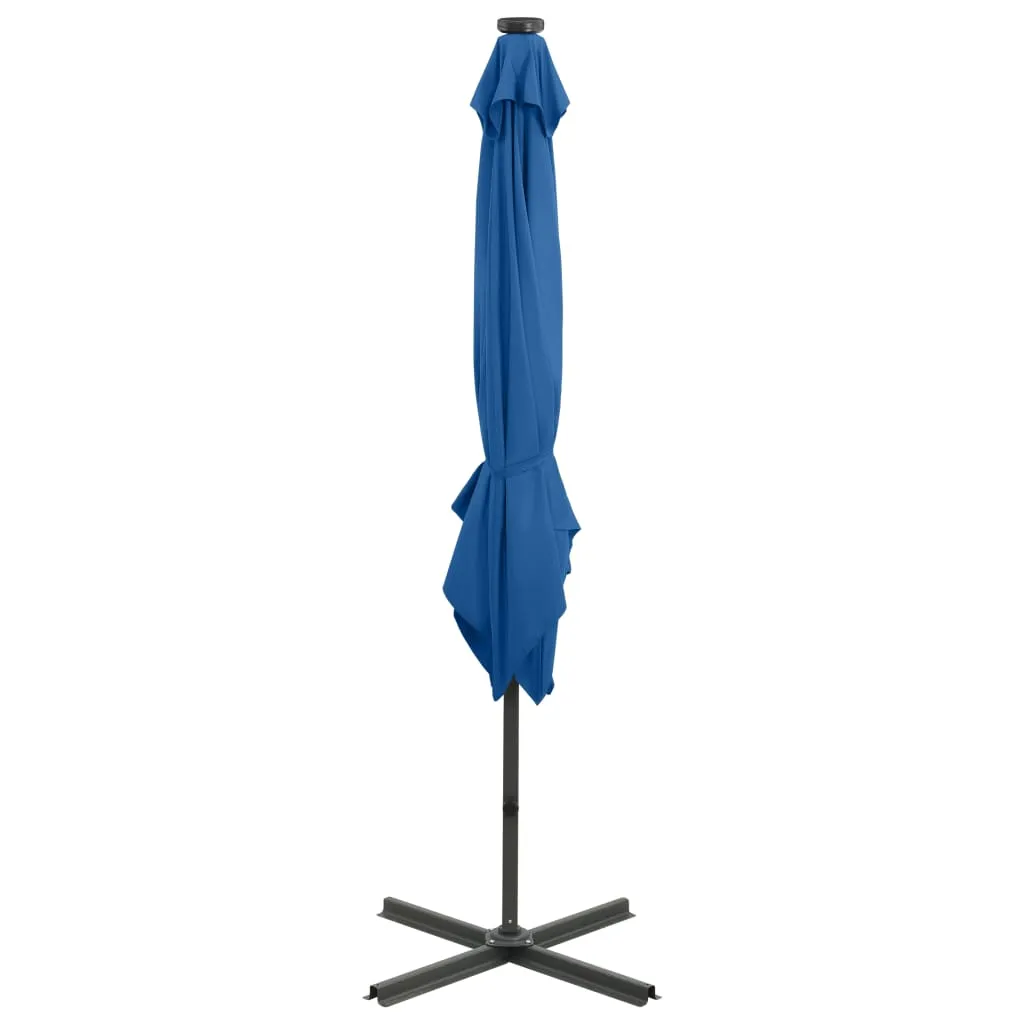 Cantilever Umbrella with Pole and LED Lights Azure Blue 250 cm