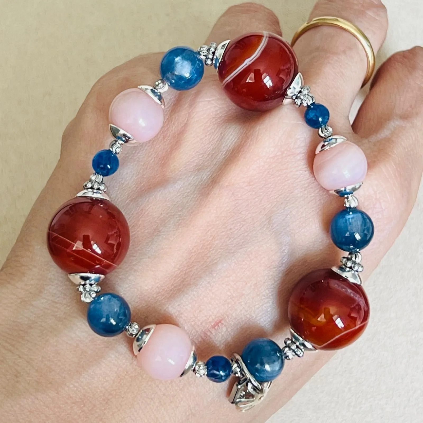 Carnelian, Pink Opal & Blue Kyanite Bracelet SHW