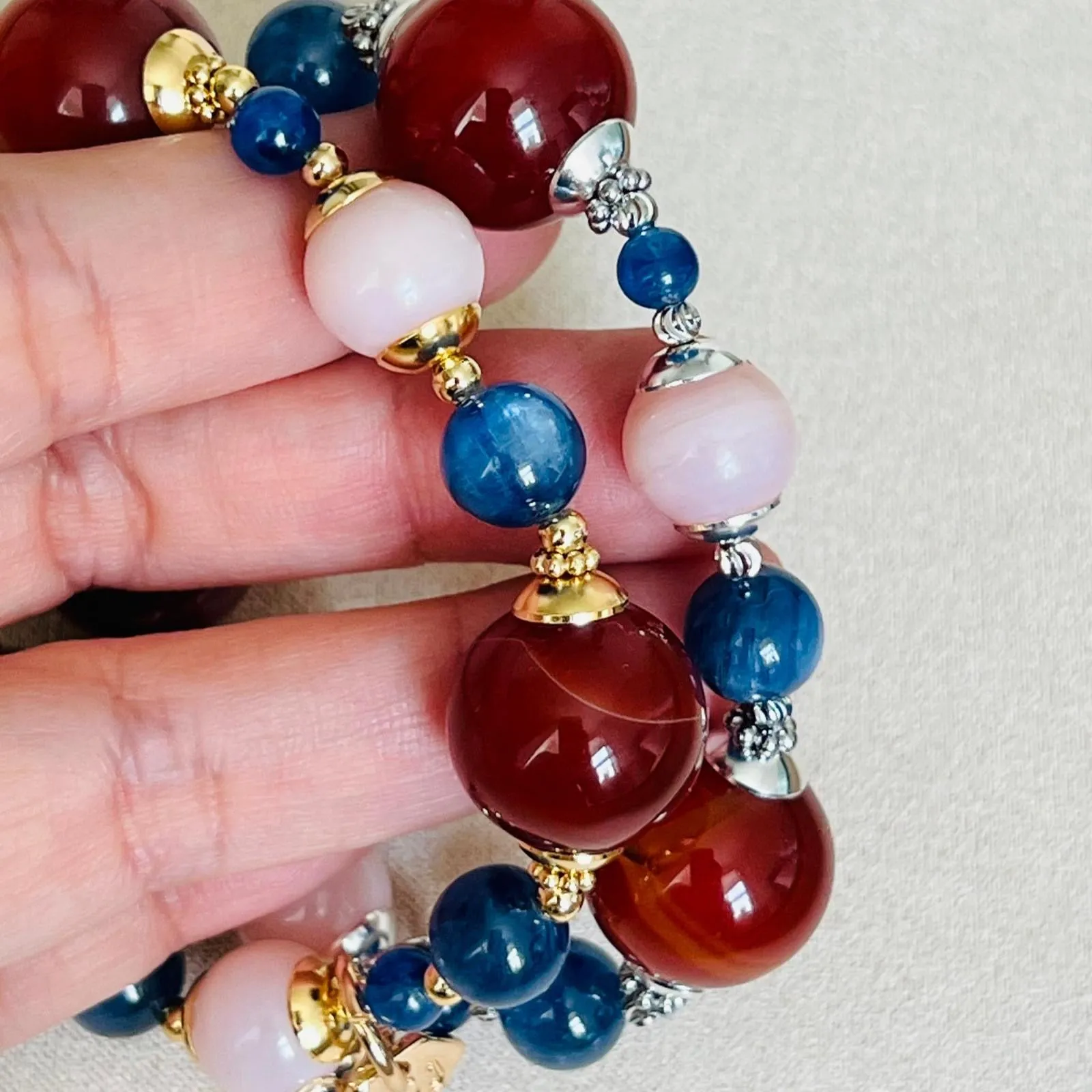 Carnelian, Pink Opal & Blue Kyanite Bracelet SHW