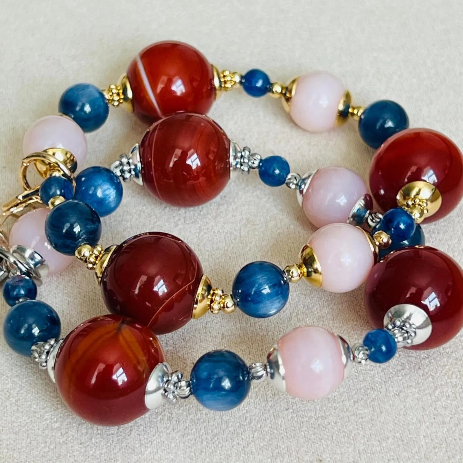 Carnelian, Pink Opal & Blue Kyanite Bracelet SHW