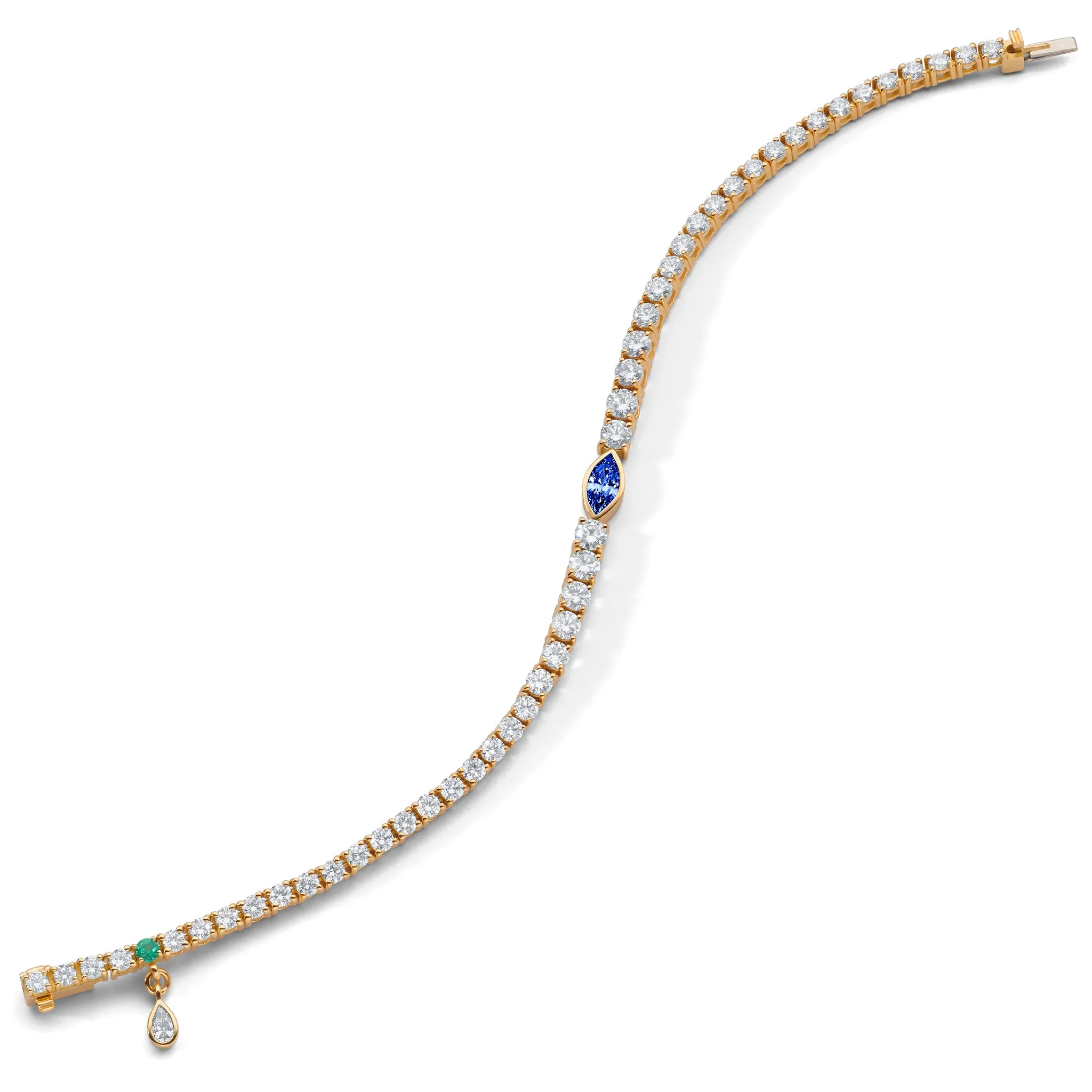 Center Marquise Blue Sapphire and Round Diamond Tennis Bracelet