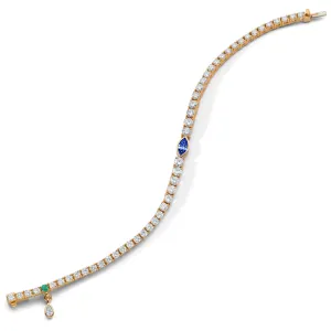 Center Marquise Blue Sapphire and Round Diamond Tennis Bracelet