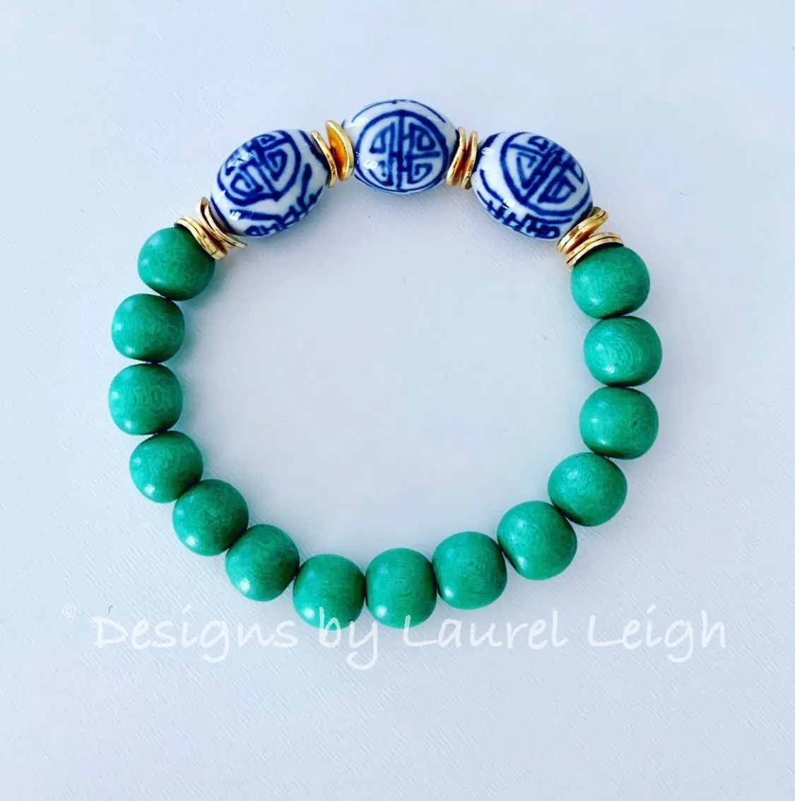 Chinoiserie Beaded Bracelet - Kelly Green