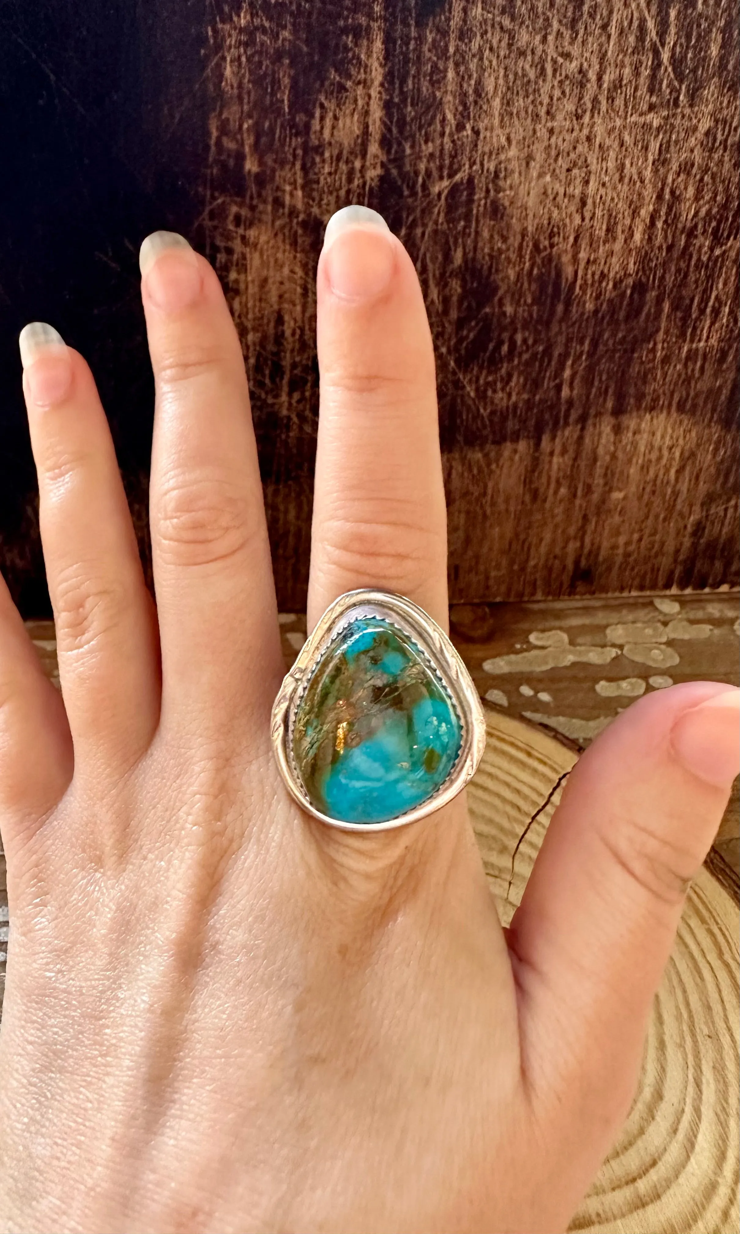 CHUNKY TURQUOISE and Sterling Silver Ring • Size 12