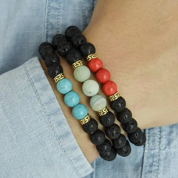 Classy Men Bracelet Lava Stone Turquoise