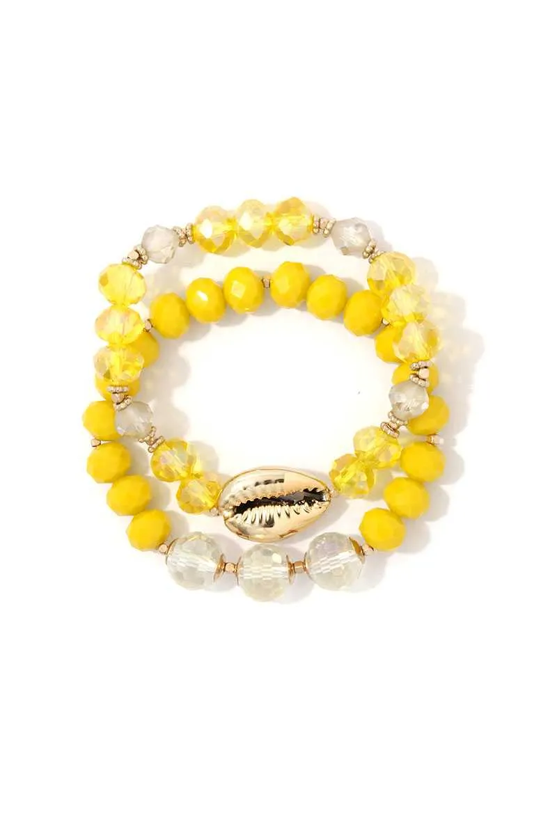 Cowrie Charm Beaded Stretch Bracelet Set