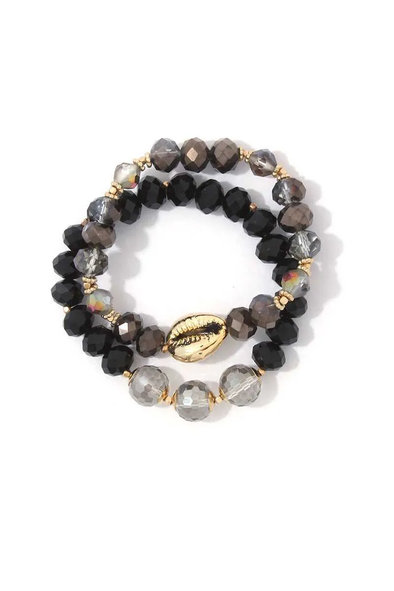 Cowrie Charm Beaded Stretch Bracelet Set