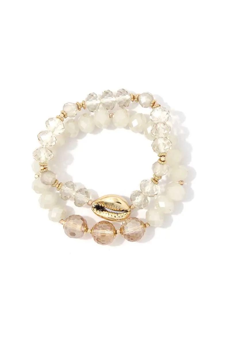 Cowrie Charm Beaded Stretch Bracelet Set