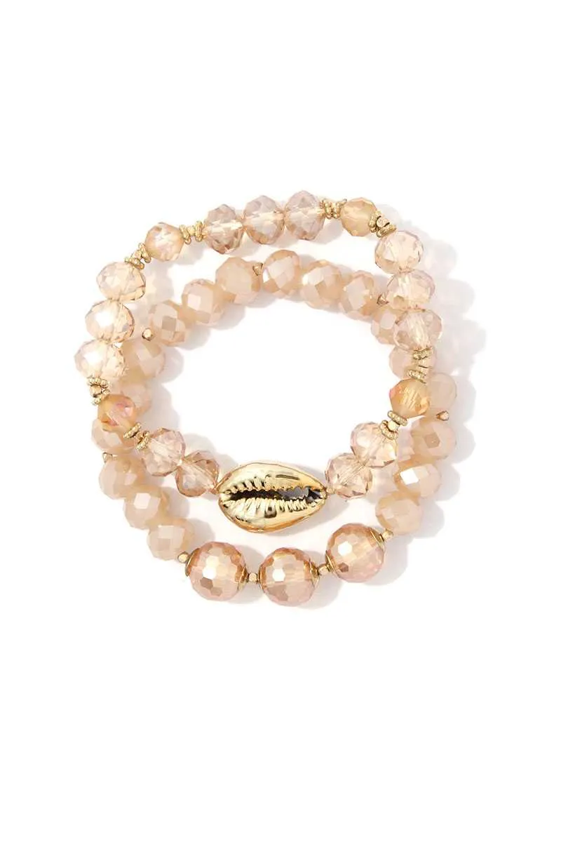 Cowrie Charm Beaded Stretch Bracelet Set