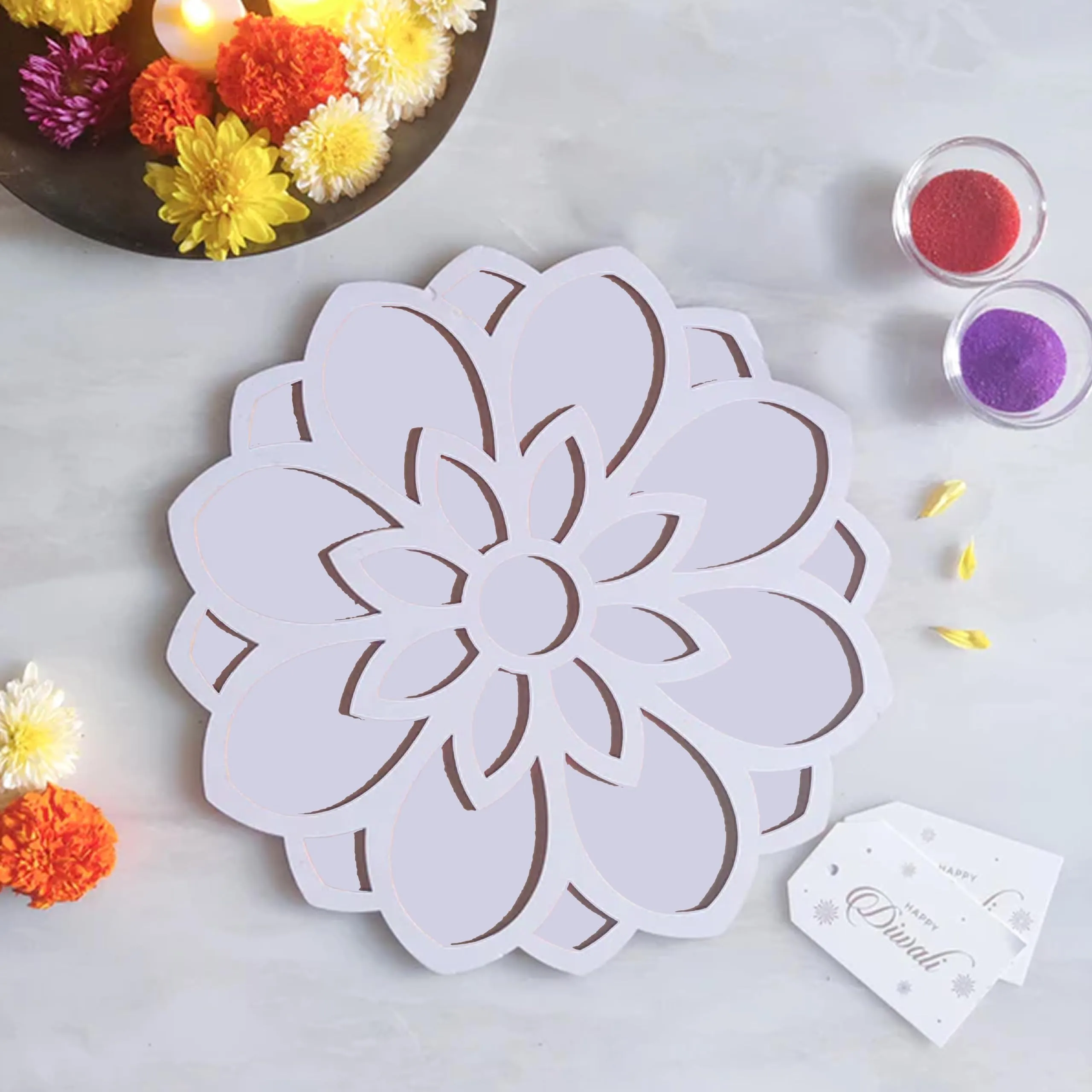 Craftvatika Riddhi Rangoli Design for Diwali Decoration Item for Home and Diwali Gifts - 12 Inch Riddhi Rangoli Stencils for Office & Living Room, Hall Diwali Festival Item