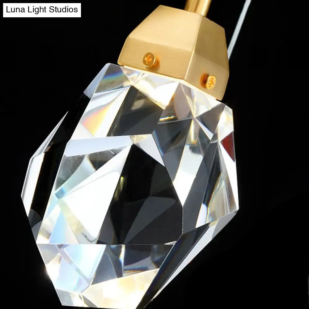 Crystal Stone-Shape Pendant Light Fixture Contemporary Style Down Lighting Pendant in Gold