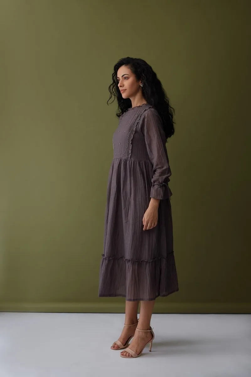 Cupro Crinkle Dress-Grey