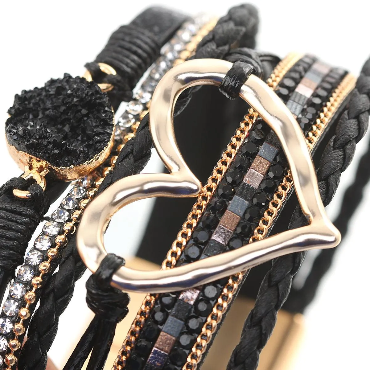 'Dalgu' Heart Charm Cuff Bracelet - black