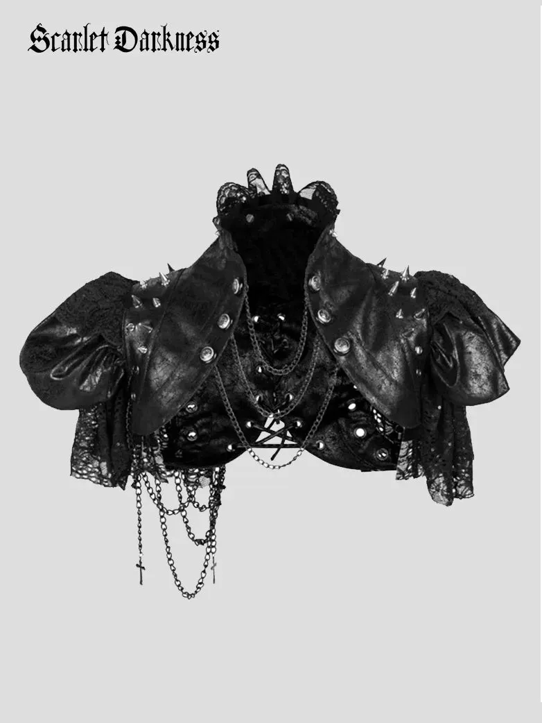 Dark Gothic Leather and Lace Studd Shrug