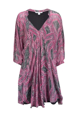 Diane von Furstenberg - Pink Printed Silk Dress w/ Batwing Sleeves Sz 8