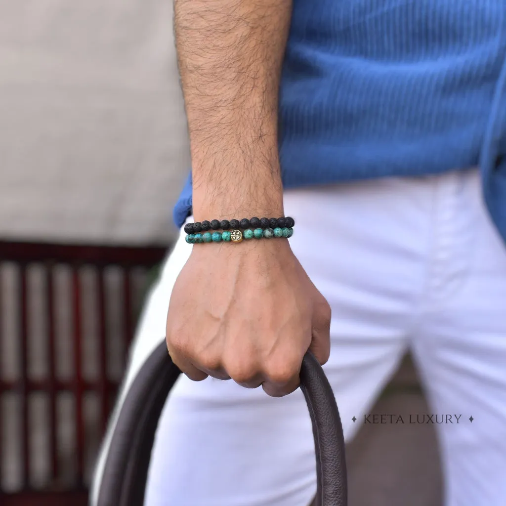 Dual Elemental  - Turquoise & Lava Beads Bracelet