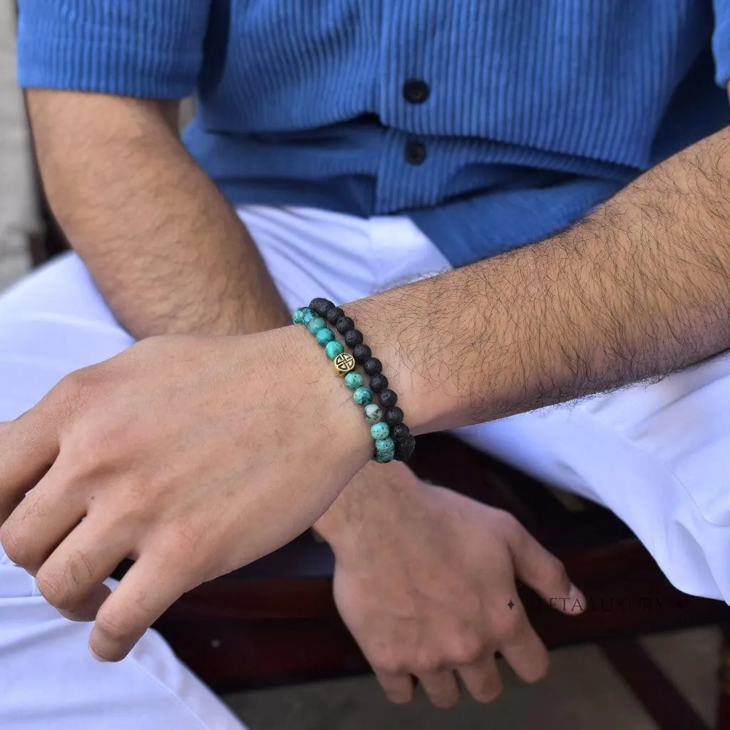 Dual Elemental  - Turquoise & Lava Beads Bracelet