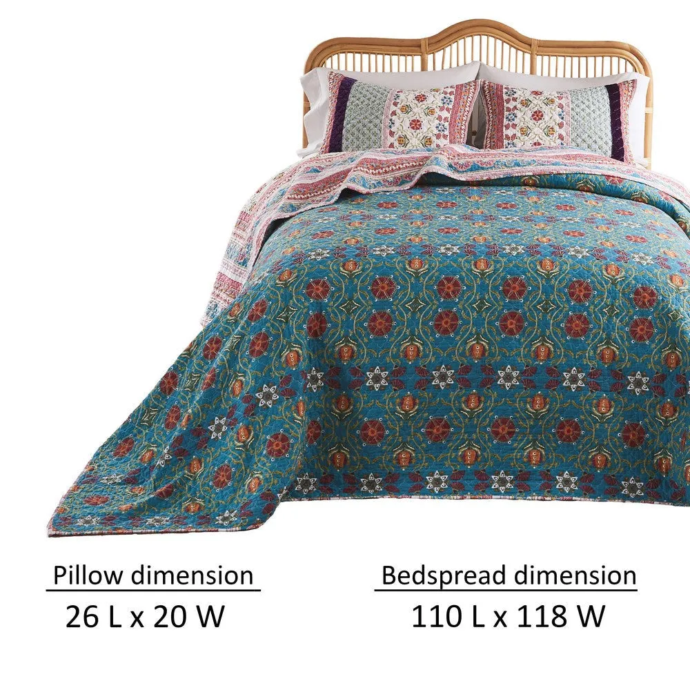 Ello 3pc Queen Bedspread and Pillow Sham Set, Multicolor Bohemian Print By Casagear Home