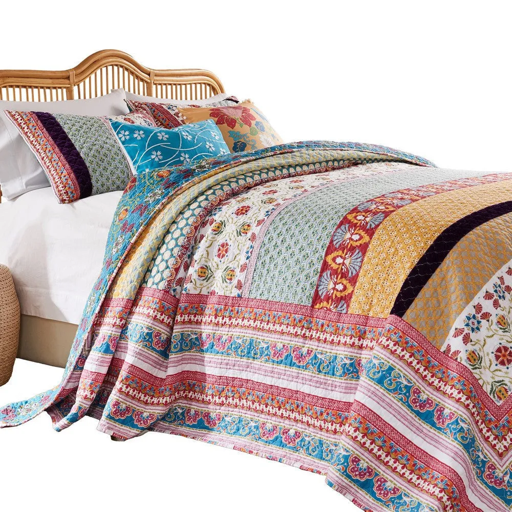 Ello 3pc Queen Bedspread and Pillow Sham Set, Multicolor Bohemian Print By Casagear Home