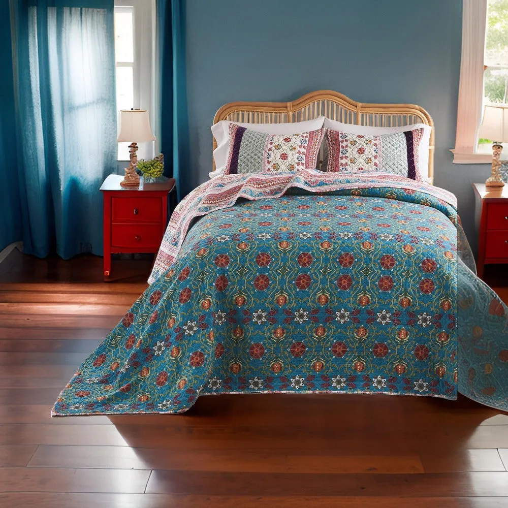 Ello 3pc Queen Bedspread and Pillow Sham Set, Multicolor Bohemian Print By Casagear Home