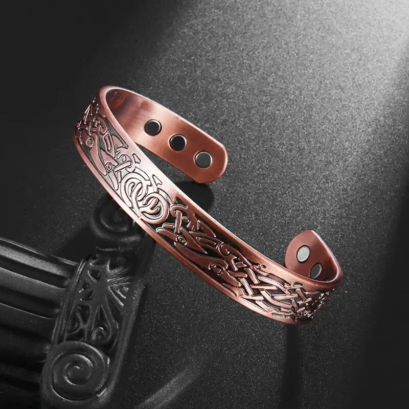 Fashion Magnetic Opening Adjustable Red Copper Retro Bracelet Cross Bracelet for Men