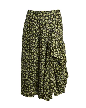 Floral Draped Midi Skirt with Zip Detail in Silk