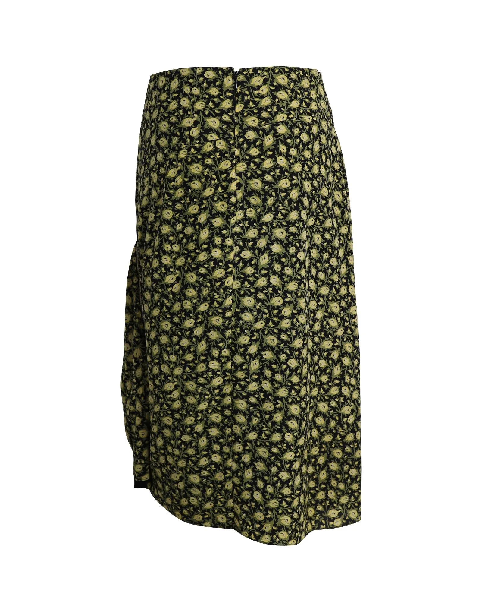 Floral Draped Midi Skirt with Zip Detail in Silk