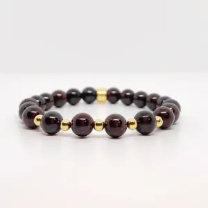 Garnet Gemstone Bracelet 8mm - Garnet and Gold Harmony