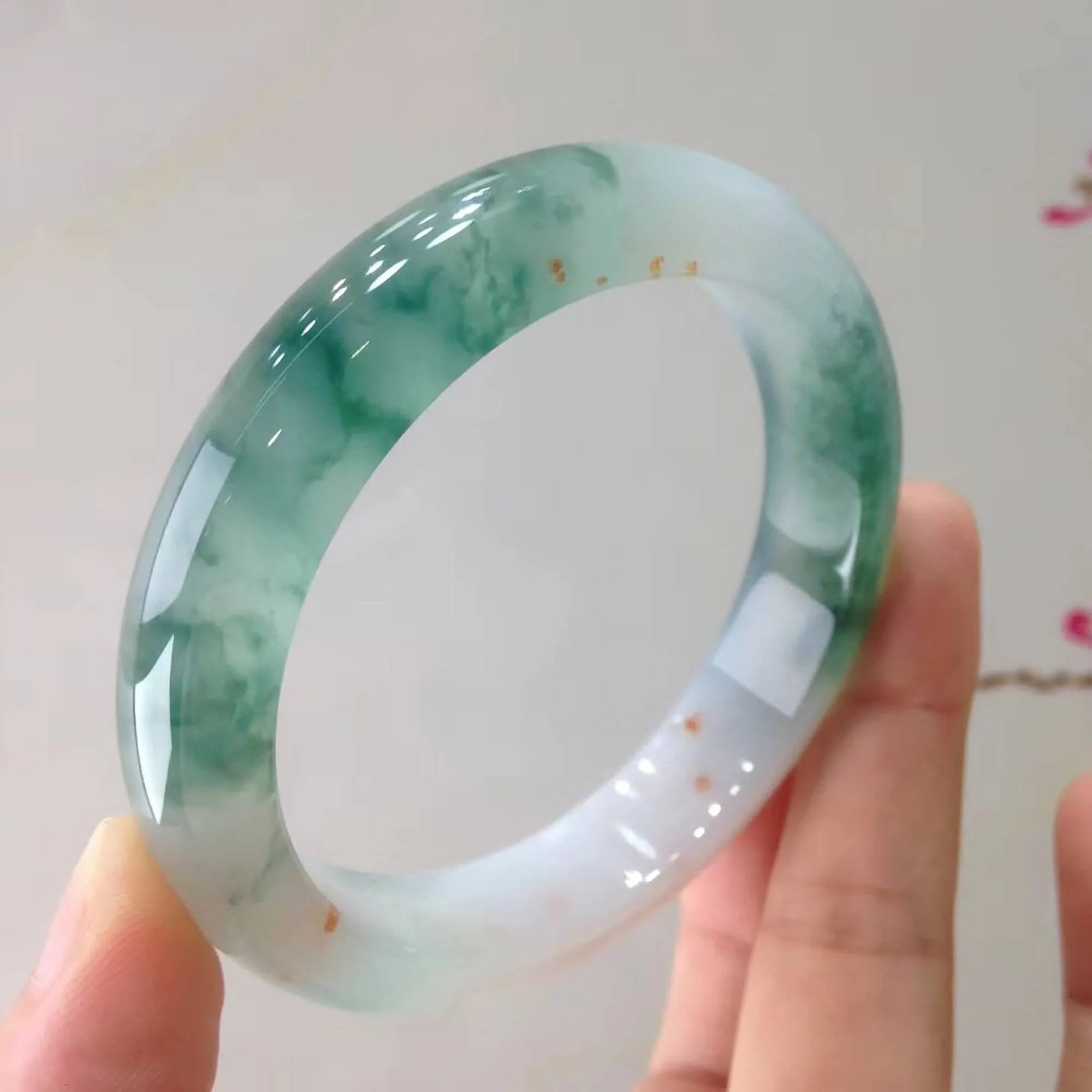 Genuine Burmese High-end Ice Blue-green Jade Jadeite Bangle Bracelet (57.mm) L14 ( Collectibles )