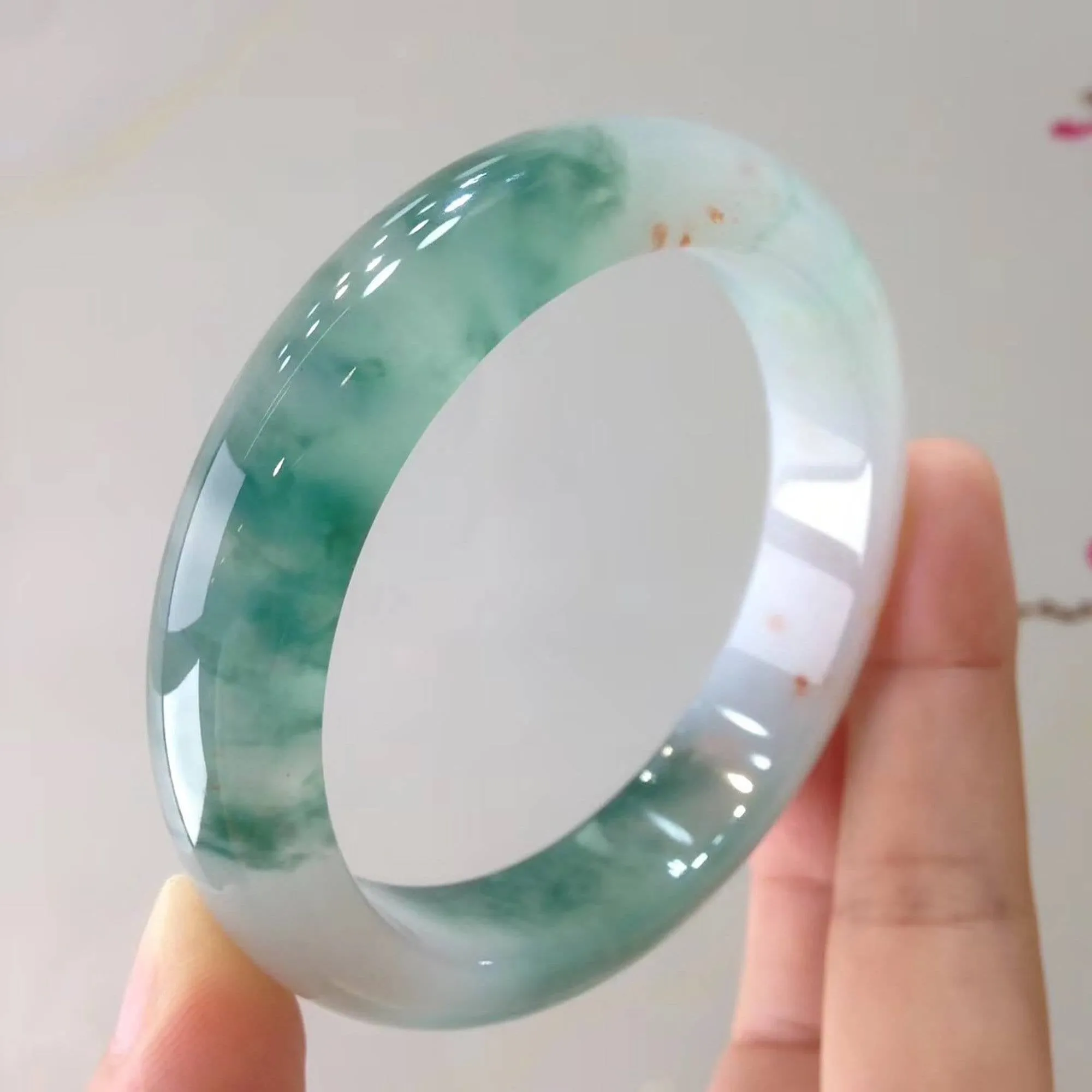 Genuine Burmese High-end Ice Blue-green Jade Jadeite Bangle Bracelet (57.mm) L14 ( Collectibles )