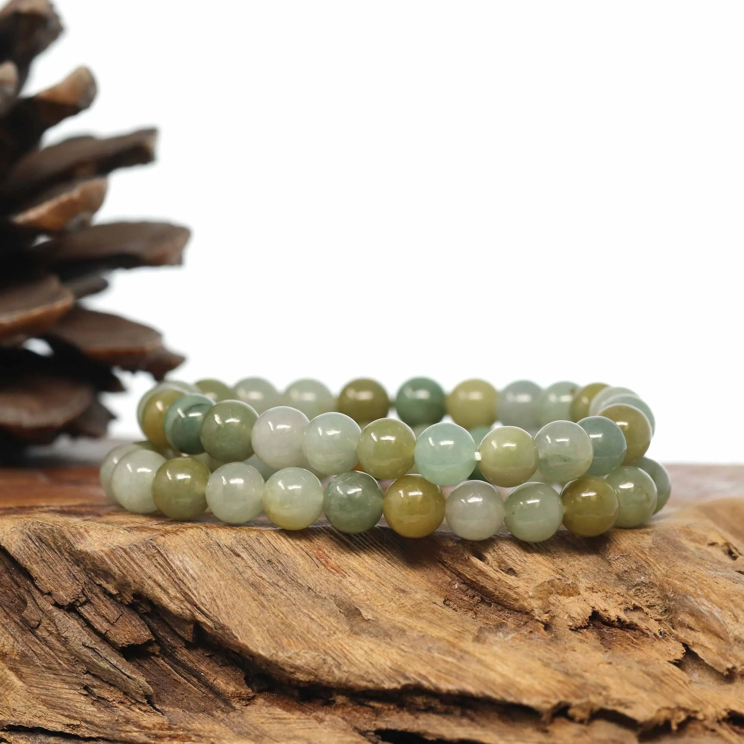 Genuine Jadeite Jade Round Multi Color Beads Bracelet (7.5mm)