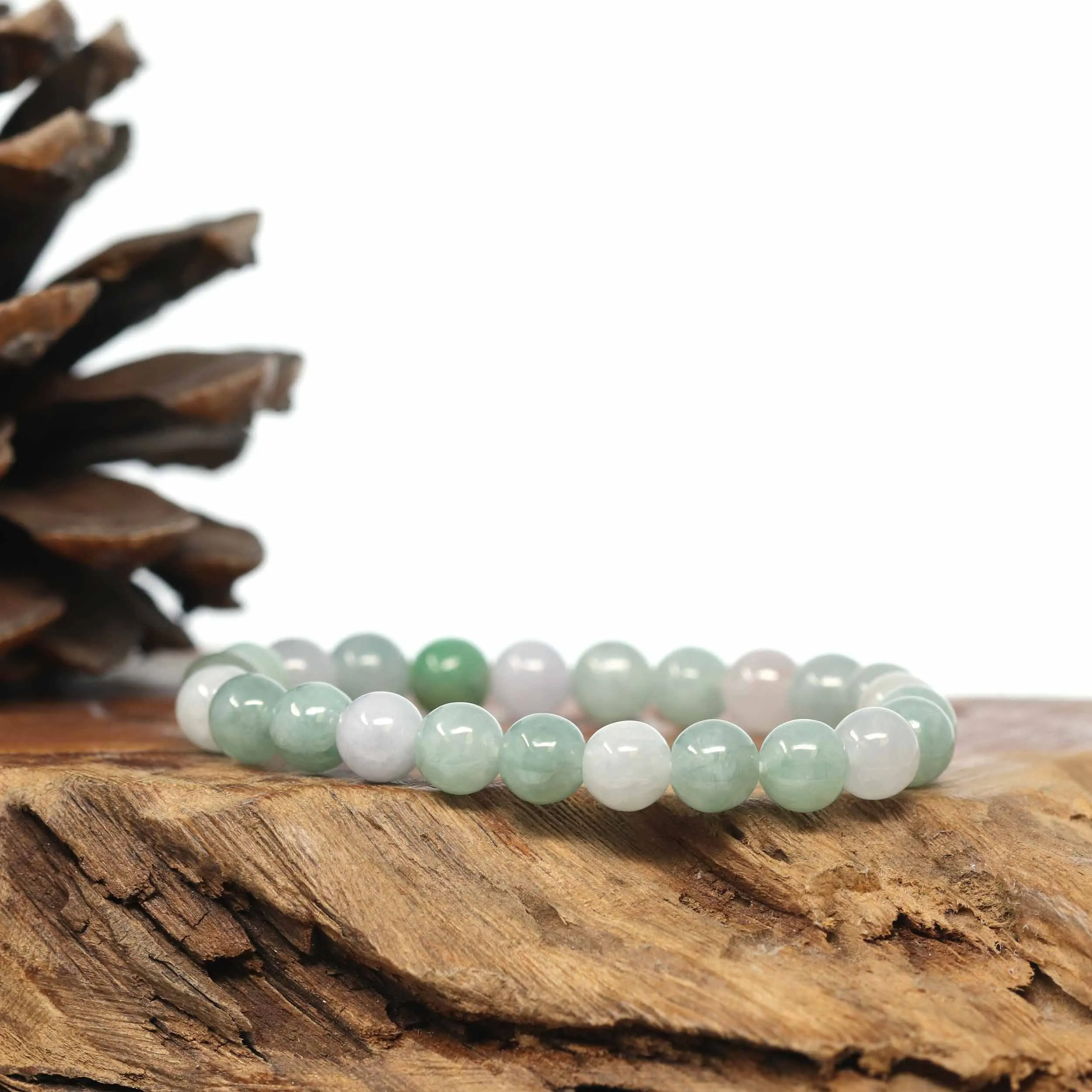 Genuine Jadeite Jade Round Multiple Colors Beads Bracelet (7.5mm)