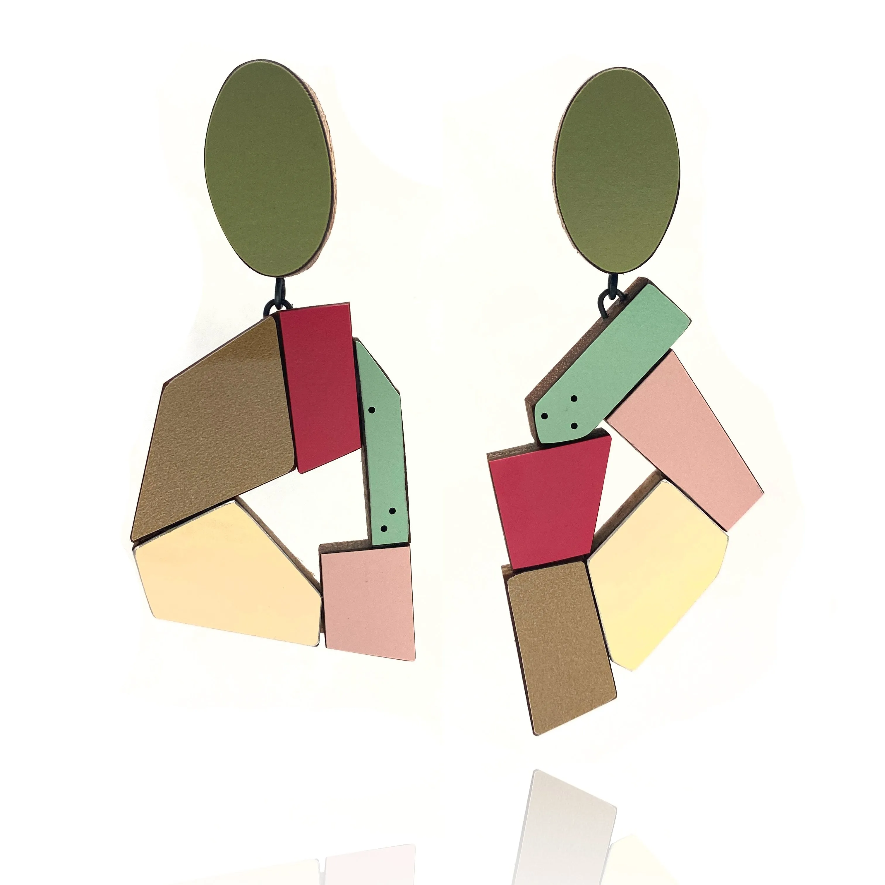 Geometric Earrings -Gold/Fuchsia